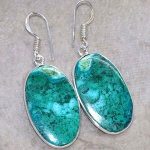 Chrysocolla Gemstone 925 Sterling Silver Handmade Drop Dangle Earrings